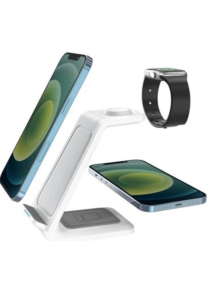 20W Apple iPhone Airpds Watch / Android 3-In-1 Uyumlu Kablosuz Wireless Şarjlı Standı