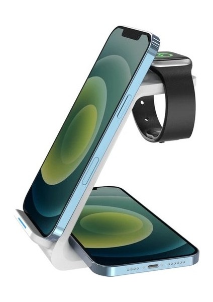 Apple iPhone Airpds Watch / Android 3-In-1 Uyumlu Kablosuz Wireless Şarjlı Standı