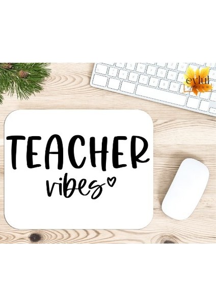 Teacher Vibes Baskılı Öğretmen Özel Tasarım Dikdörtgen Kaydırmaz Mousepad