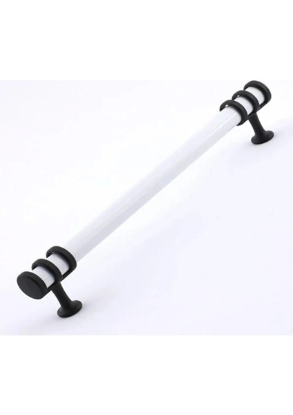 Polimer Boncuk Halka Modern Dolap Çekmece Kulpları Beyaz-Siyah (16 Cm)-2 adet