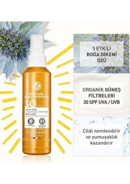 Vücut Güneş Spreyi - Spf 30 / Solaire Peau Parfaite Cildinizi Uva/uvb Işınlarına Karşı Korur, Yumuşaklık, Esneklik ve Nem Kazandırır! 150 ml modelleri