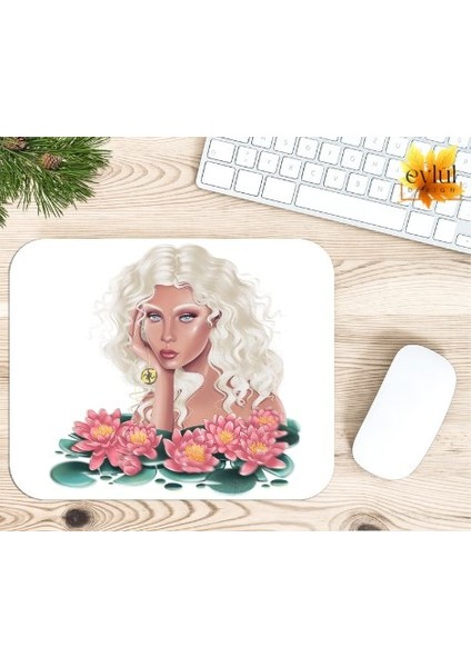 Aesthetic Kadın Baskılı Özel Tasarım Dikdörtgen Kaydırmaz Mousepad