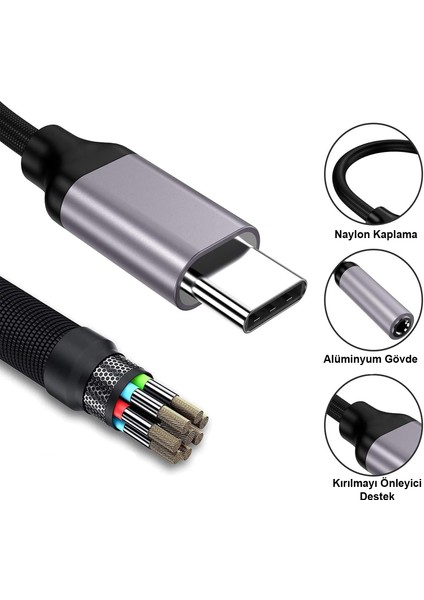 Type C To Aux 3.5mm Jack Kulaklık Dönüştürücü Type-C Telefon Tablet Uyumlu Adaptör