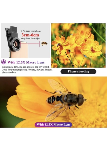 Telefon Lens Kiti 0.45X Süper Geniş Açı & 12.5x Süper Makro Lens Hd Kamera fiyatları