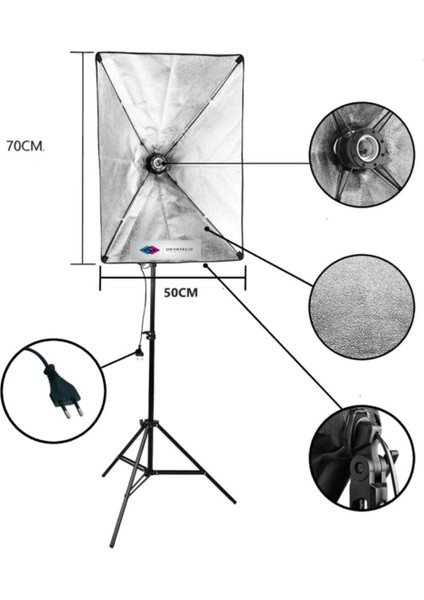 50X70 Softbox Sürekli Video Işık Seti Tek Duylu 6500 Kelvin LED Lamba modelleri