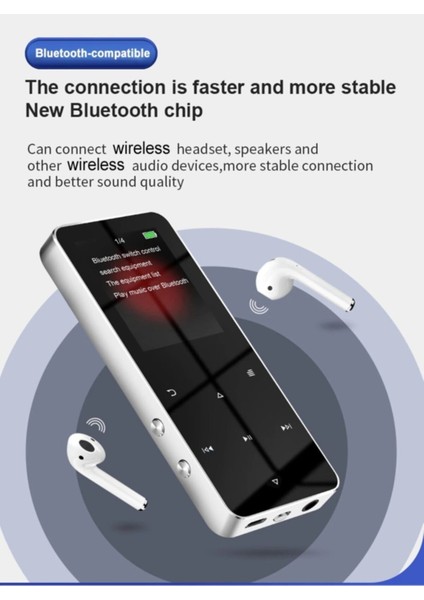 Bluetooth Lu Mp3-Mp4 Çalar Fm Radyolu Şarjlı Mp4 Player Dahili Hoparlör
