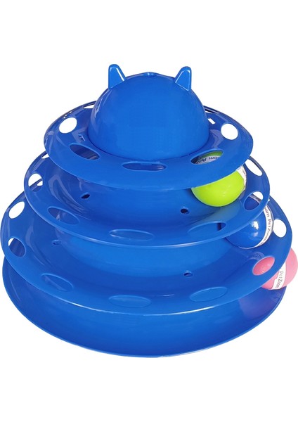 CLZ205 3 Katlı Kedi Oyuncağı Kedi Başlıklı Toplu Kule 18-23 cm Mavi