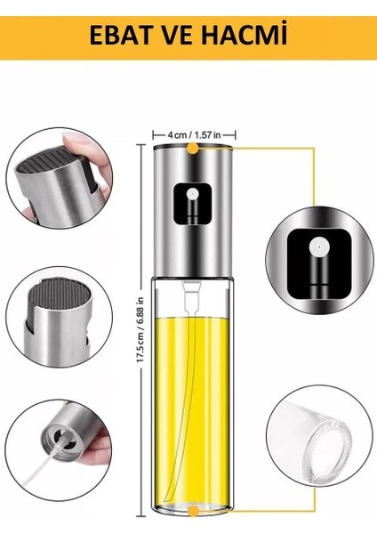 2 Adet Sprey Cam Zeytinyağı Sirke ve Sıvıyağ Şişesi Püskürtmeli Airfryer Pişirme Öncesi Yağdanlık 100 ml