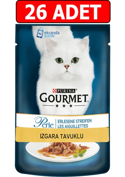 Gourmet Perle Izgara Tavuklu Yaş Kedi Maması Konserve 85GR 26ADET Kedi Pouch