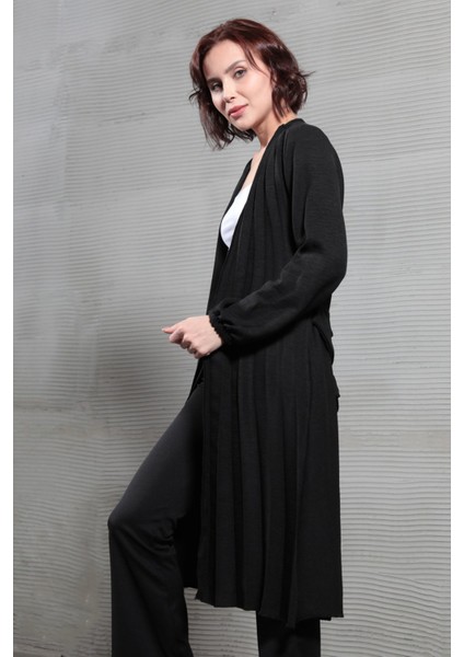 Kadın Kuşaklı Piliseli Uzun Aerobin Hırka Siyah - 6019 fiyatları