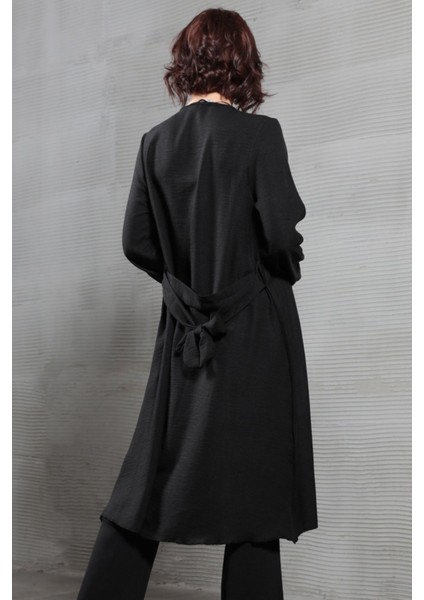 Kadın Kuşaklı Piliseli Uzun Aerobin Hırka Siyah - 6019 modelleri