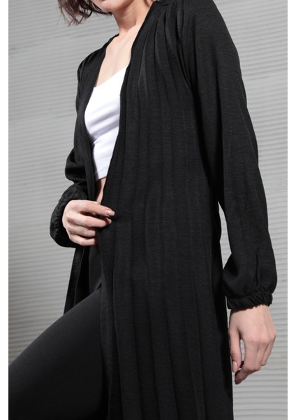 Kadın Kuşaklı Piliseli Uzun Aerobin Hırka Siyah - 6019 fırsatları