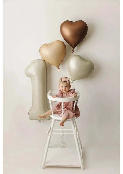 Retro Pastel Kahve Tonlar Yaş Folyolu 4 Parça Balon Seti