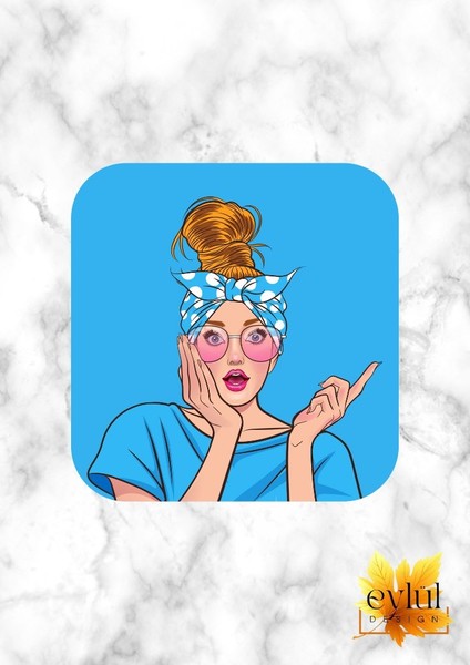 Pop Art Kadın Baskılı Özel Tasarım Baskılı Mdf Kare Bardak Altlığı