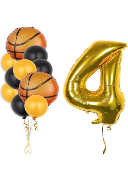 Gold Rakam Basketbol Topu Folyo ve Lateks Balon Seti