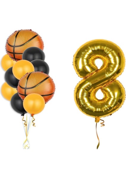 Gold Rakam Basketbol Topu Folyo ve Lateks Balon Seti
