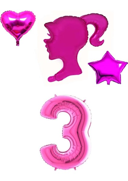 Pembe Kız Kalp Yıldız ve Rakam Folyo Balon Seti