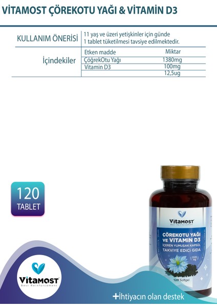 Çörekotu Yağı ve Vitamind3 120 Softjel 1531 Mg fırsatları