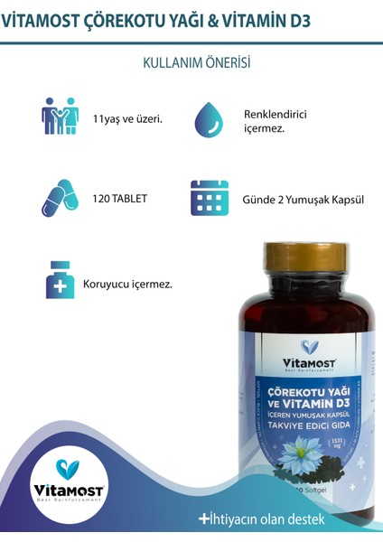 Çörekotu Yağı ve Vitamind3 120 Softjel 1531 Mg modelleri