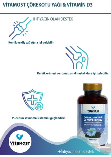 Çörekotu Yağı ve Vitamind3 120 Softjel 1531 Mg fiyatları