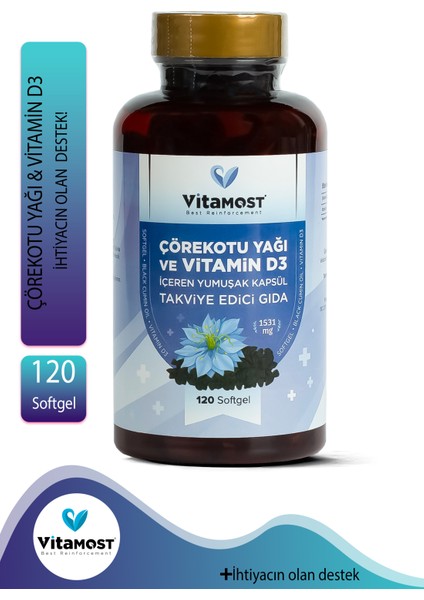 Çörekotu Yağı ve Vitamind3 120 Softjel 1531 Mg