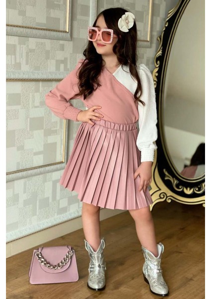 Kız Çocuk Çift Renkli Bluz, Piliseli Pembe Etekli Takım fırsatları