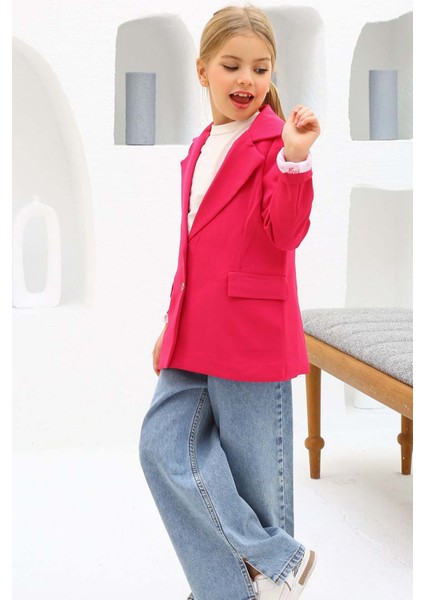 Kız Çocuk Bol Kesim Pantolon ve Blazer Ceket Pembe Alt Üst Takım fırsatları