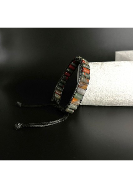 Kan Taşı Silindir Kesim Makrome Doğal Taş Deri Unisex Bileklik fiyatları