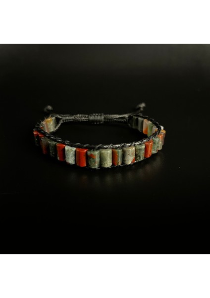 Kan Taşı Silindir Kesim Makrome Doğal Taş Deri Unisex Bileklik modelleri