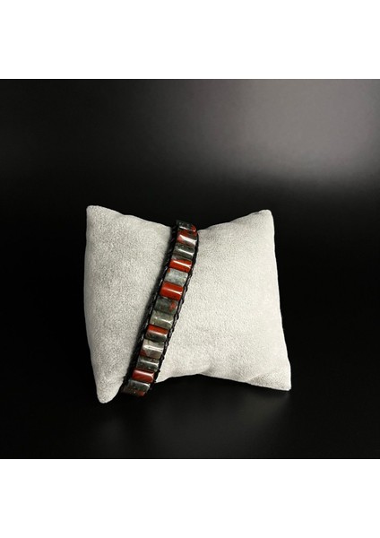 Kan Taşı Silindir Kesim Makrome Doğal Taş Deri Unisex Bileklik fırsatları