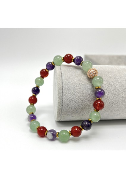 Zirkon Aparatlı Aventurin Akik Ametist 8 mm Misinalı Doğal Taş Bileklik fiyatları