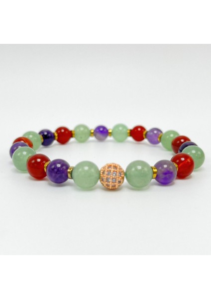 Zirkon Aparatlı Aventurin Akik Ametist 8 mm Misinalı Doğal Taş Bileklik fırsatları