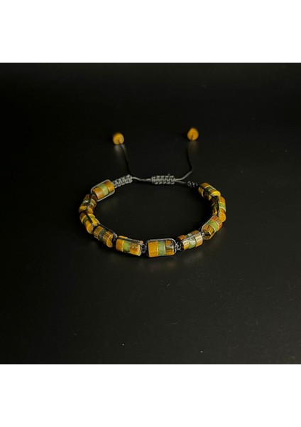 Kaplan Gözü ve Yeşim Makrome Doğal Taş Unisex Bileklik