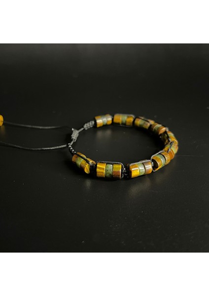 Kaplan Gözü ve Yeşim Makrome Doğal Taş Unisex Bileklik fiyatları