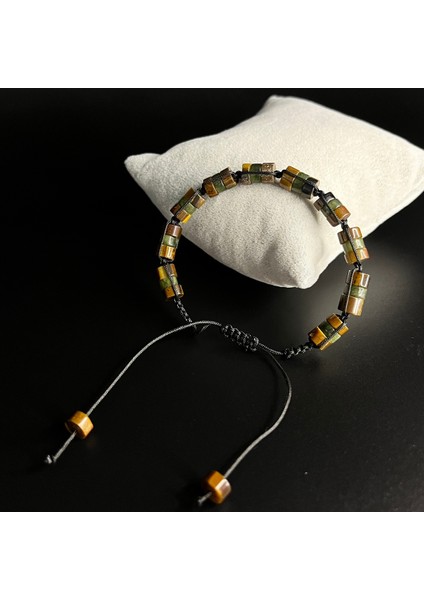 Kaplan Gözü ve Yeşim Makrome Doğal Taş Unisex Bileklik modelleri