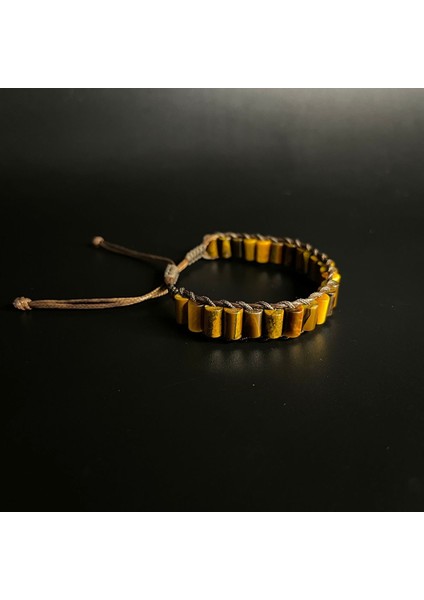 Kaplan Gözü Silindir Kesim Makrome Doğal Taş Deri Unisex Bileklik fiyatları