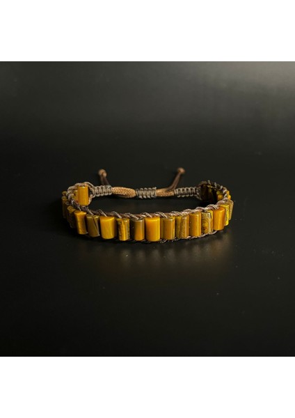 Kaplan Gözü Silindir Kesim Makrome Doğal Taş Deri Unisex Bileklik indirimleri