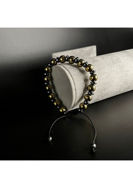 Gold Hematit Makrome Doğal Taş 8 mm Bileklik