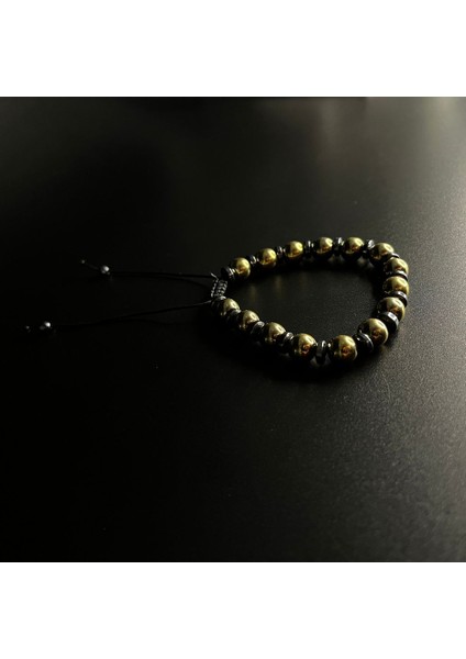 Gold Hematit Makrome Doğal Taş 8 mm Bileklik modelleri