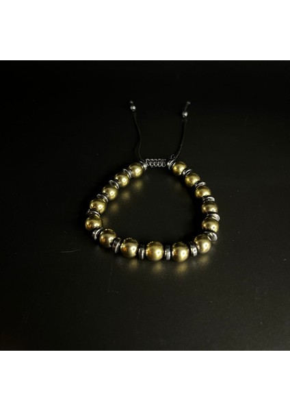 Gold Hematit Makrome Doğal Taş 8 mm Bileklik indirimleri