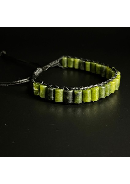Yeşim Silindir Kesim Makrome Doğal Taş Deri Unisex Bileklik fiyatları