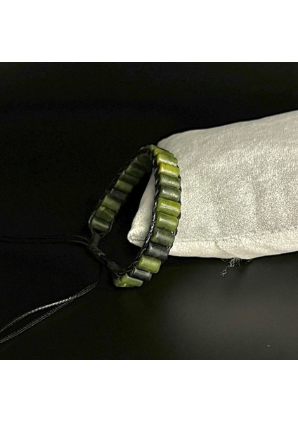 Yeşim Silindir Kesim Makrome Doğal Taş Deri Unisex Bileklik modelleri