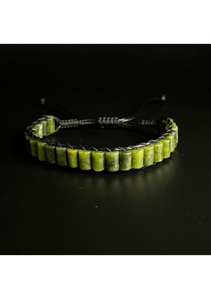 Yeşim Silindir Kesim Makrome Doğal Taş Deri Unisex Bileklik indirimleri