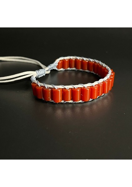 Akik Taşı Silindir Kesim Makrome Doğal Taş Deri Unisex Bileklik fiyatları