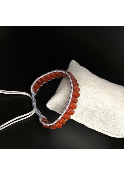 Akik Taşı Silindir Kesim Makrome Doğal Taş Deri Unisex Bileklik modelleri