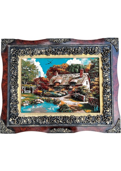 Hayallerdeki Ev Adlı Iran Tebriz Halı Tablo 101X81CM - Duvar Halı Kilim Tablo