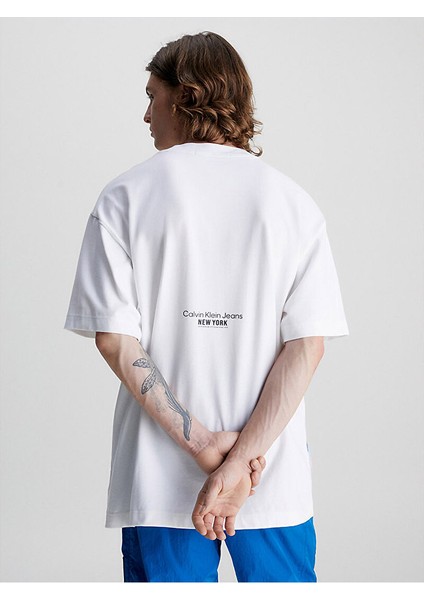 Erkek Logolu Kısa Kollu Pamuklu Beyaz T-Shirt J30J322874-YAF