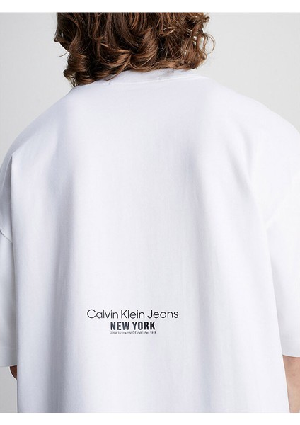 Erkek Logolu Kısa Kollu Pamuklu Beyaz T-Shirt J30J322874-YAF