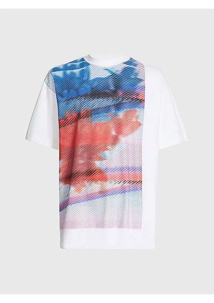 Erkek Logolu Kısa Kollu Pamuklu Beyaz T-Shirt J30J322874-YAF