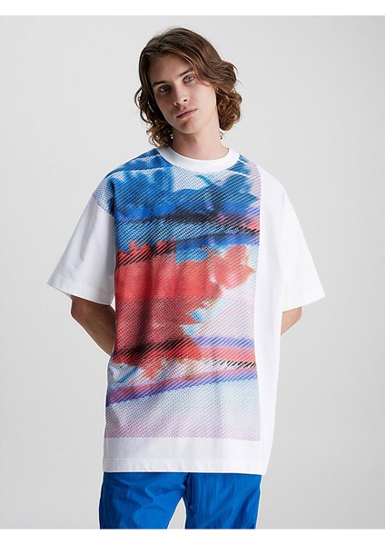 Erkek Logolu Kısa Kollu Pamuklu Beyaz T-Shirt J30J322874-YAF